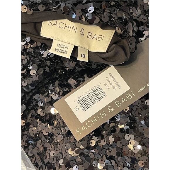 Sachin + Babi Womens Black Cameron Sequin Low Drape Back Mini Dress Size 10 NEW - Picture 10 of 10
